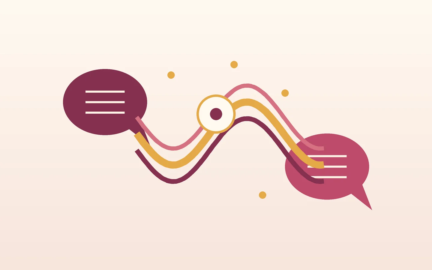 Abstract conversation paths meeting at a central listening point