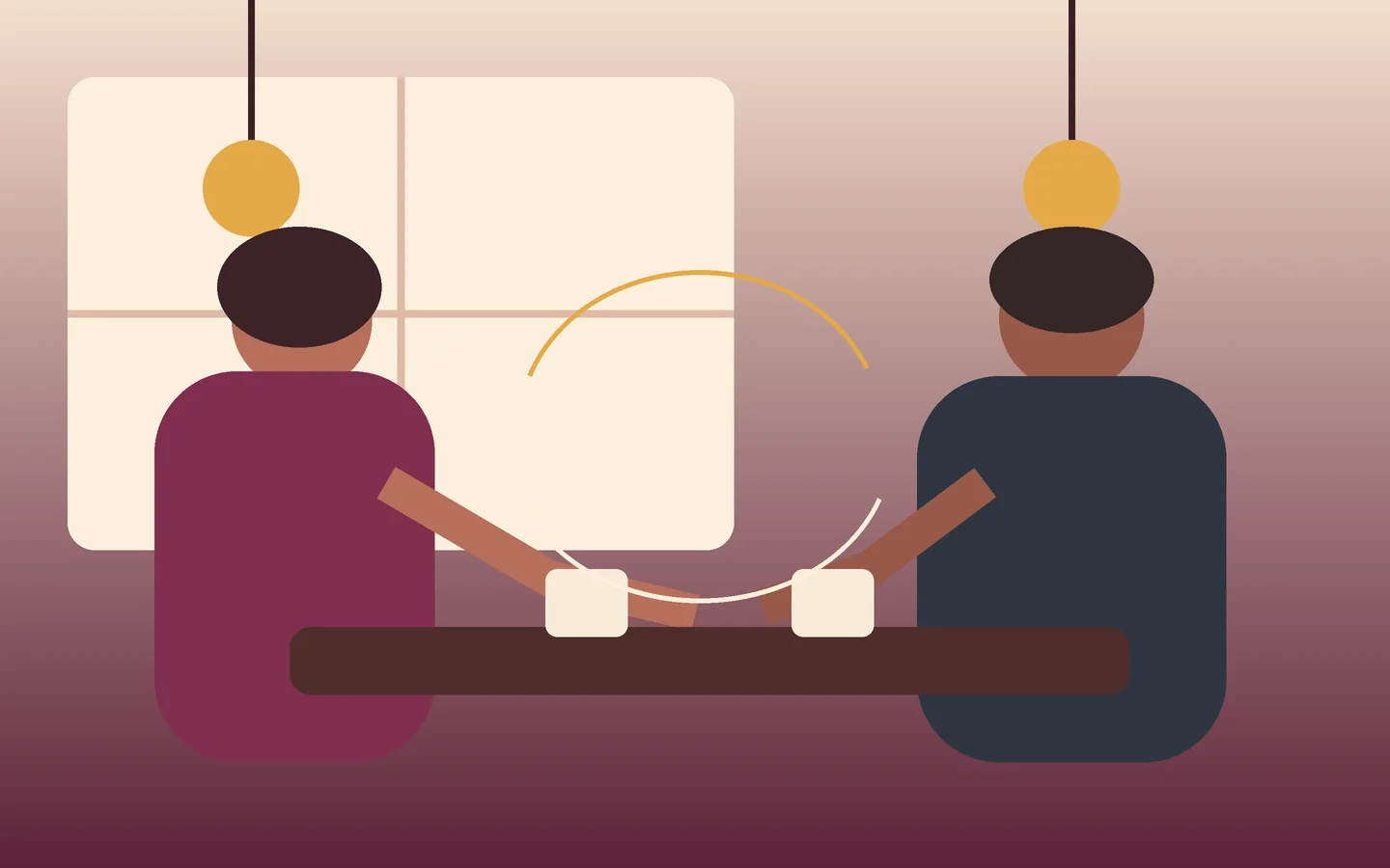 Two adults listening to each other during a calm conversation at home